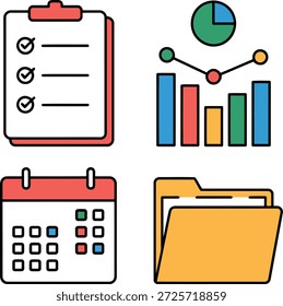 Ícones de Pasta do Calendário Analítico de Tarefas Corporativas