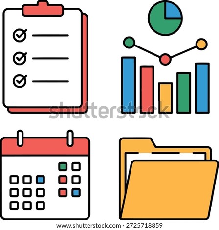 Business Tasks Analytics Calendar Folder Icons