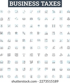 Business taxes vector line icons set. Taxes, Business, Filing, Deductions, Returns, Liabilities, Employer illustration outline concept symbols and signs