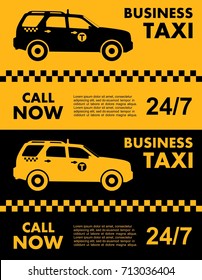 Business taxi service design over yellow and black background. Silhouette of taxi car. Vector flat illustration.