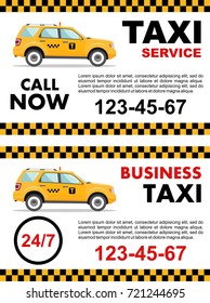 Business taxi service design over white background. Detailed illustration of yellow car. Vector flat illustration. Banner, poster or flyer.