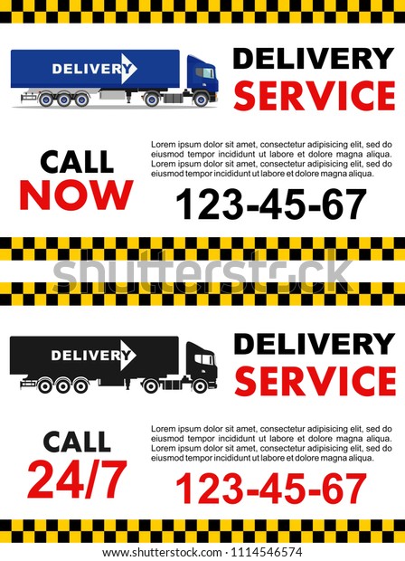 Business taxi service design over white\
background. Detailed illustration and silhouette of delivery truck.\
Vector flat illustration. Banner, poster or\
flyer.