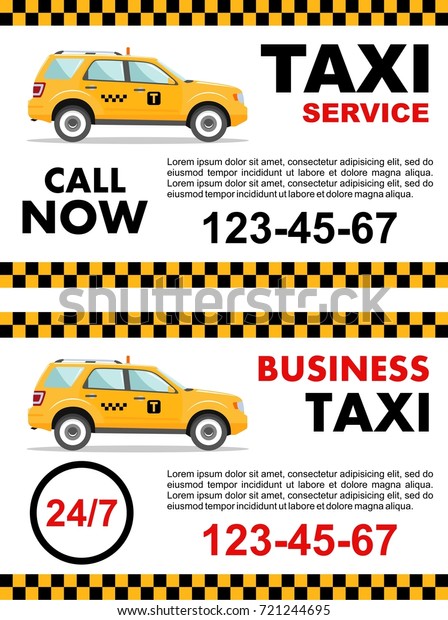 Business taxi service design over white\
background. Detailed illustration of yellow car. Vector flat\
illustration. Banner, poster or\
flyer.