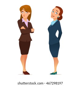 business, teacher, young women in elegant office clothes, cartoon characters, vector illustration