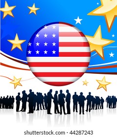Business Team with American Internet Button Original Vector Illustration