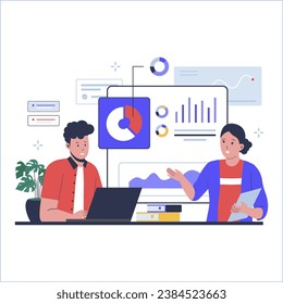 Business team analytics concept illustration. Data analysis and statistics. Vector flat illustration