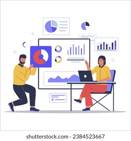Business team analytics concept illustration. Data analysis and statistics. Vector flat illustration