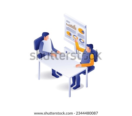 Business team analyzing company data flat and isometric illustration