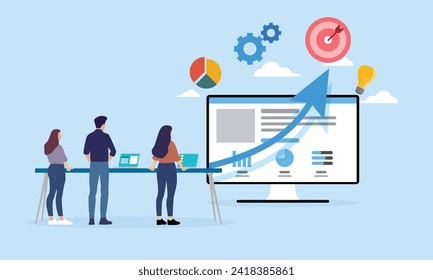 Business team analyzing data on a dashboard for financial planning and performance monitoring, showcasing the analytics and monitoring concept