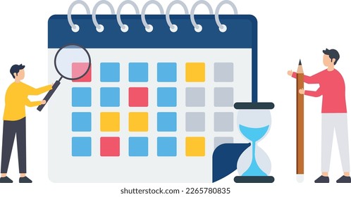 Business team appointment scheduling, team meeting or appointment, project planning for complete tasks,  time reminder, manage timeline or task deadline concept, team people working on calendar planni