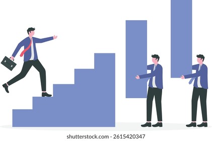 Business team Arranging block stacking as step stair to grow up. Concept business support Vector

