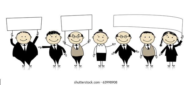 Equipo de negocios con banners en las manos