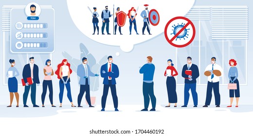 Business Team Battle Fight After Covid19 Pandemic. Company Confrontation. Office Competition, Conflict. Two Leader In Formal Suit With Employee In Respiratory Mask Determine Best Crew. Creative Design