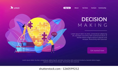 Business team brainstorm, lightbulb and rocket. Vision statement, business and company mission, business planning concept on ultraviolet background. Website vibrant violet landing web page template.