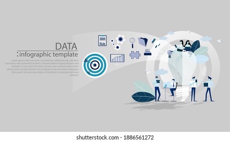 Equipo de negocios Brainstorm está funcionando el concepto Idea   ilustración vector,Office Work,bombilla,dardos disparar en entrepierna para éxito,set icono,plantilla infográfica.