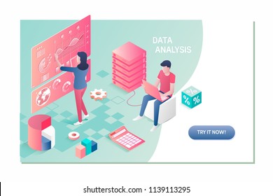 Business Team Brainstorming Data Analysis FInance Success isometric Concept