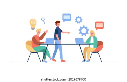 Business team brainstorming and discussing startup project illustration