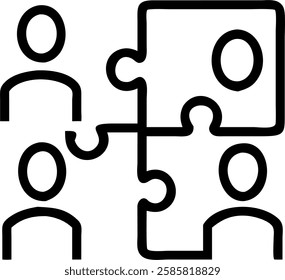 Business team brainstorming over puzzle pieces with candid expressions copy space on right. concept as A business team brainstorming over puzzle pieces with candid expressions highlighting creative pr