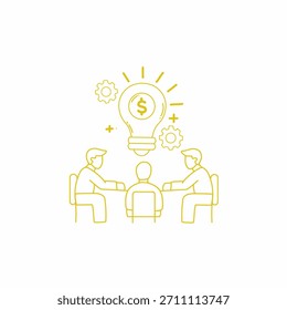 Equipo de negocios lluvia de ideas idea rentable con el concepto de bombilla de dinero