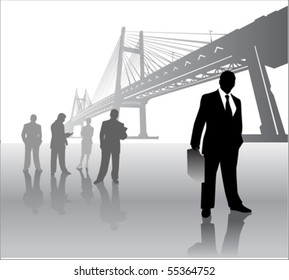 business team with bridge