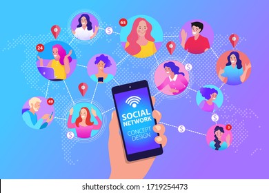 Business Team building or global social network. People connecting all over the world. Smart technology. Flat Vector illustration