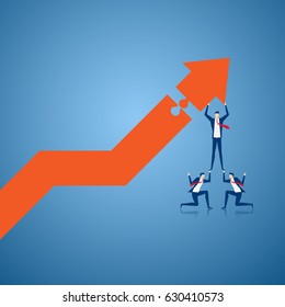 Business team building growth graph and preparing for the big profit. Solving finances concept. Cartoon Vector Illustration