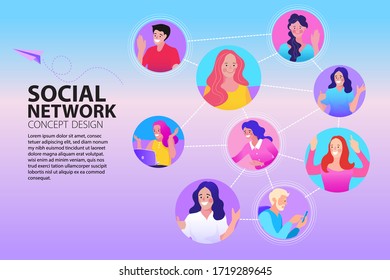 Business Team building or social network. People connecting all over the world. Smart technology. Flat Vector illustration