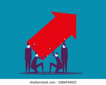 Business team carrying arrow sign together. Vector illustration business concept, connection, direction, growth.