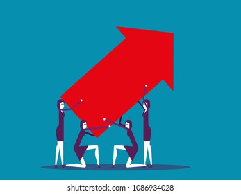 Business team carrying arrow sign together. Vector illustration business concept, connection, direction, growth.