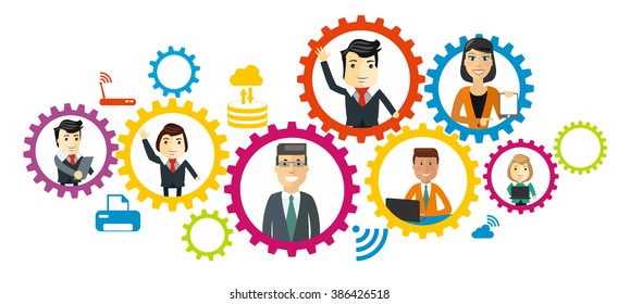 Business team. Cartoon characters. Vector