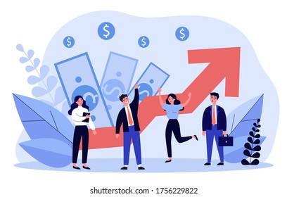 Business team celebrating financial growth. Best employee, competition, income, profit flat vector illustration. Business success, career concept for banner, website design or landing web page