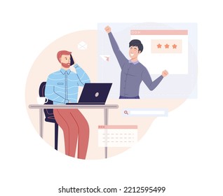 Business team celebrating goal achievement or project completion. Business partners celebrating together with their hands raised during video conference. Teamwork, business achievements flat vector