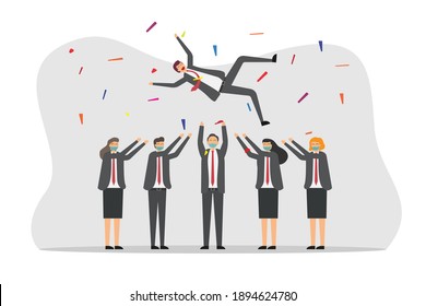 Business team celebration 2D flat vector concept for banner, website, illustration, landing page, flyer, etc