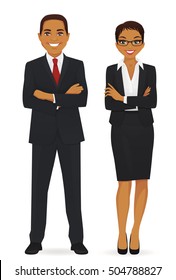 Business team. Cheerfull business man and woman with arms crossed isolated.