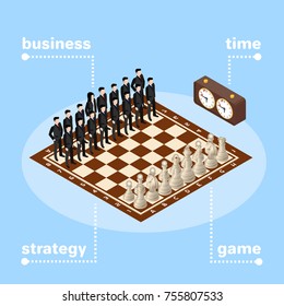 business team, chess board with figures, business strategy