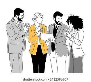 Business team clapping hands hand drawn vector art