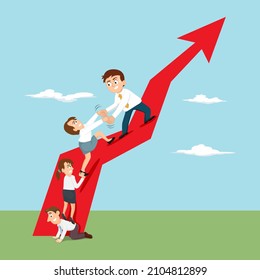 Business team climbing up arrow graph up, Illustration vector cartoon
