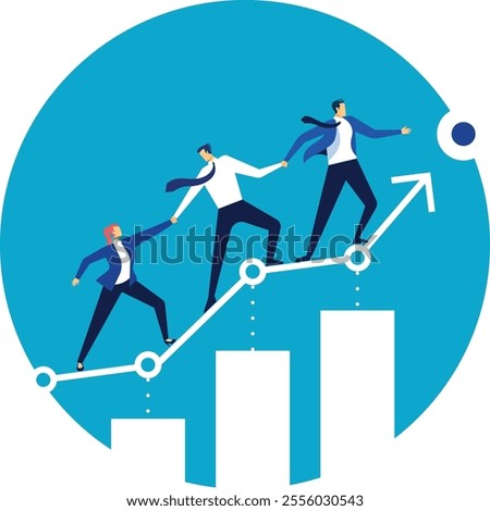 Business team climbing a growing chart, helping and supporting each other to achieve a common goal, symbolizing teamwork, collaboration, and success in business