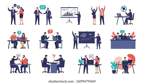 Business team collaborating and discussing project strategy in a modern office setting.