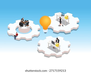 Ilustración vectorial 3D de Equipo de Negocios y Generación de Ideas Creativas