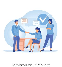 The business team is in a collaborative meeting. Regulate corporate activism, ethical investing, and greener supply chains. Sustainability concept. Flat vector illustration.