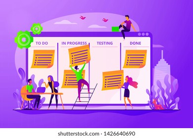 Business team, colleagues teamwork. Workflow organization, productivity growth. Task management, project managers tool, task management software concept. Vector isolated concept creative illustration
