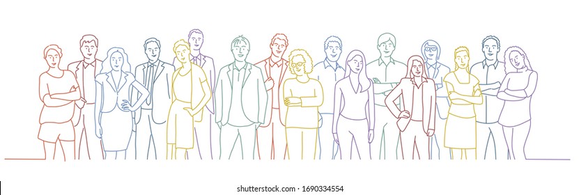 Business Team. Colour Line Drawing Vector Illustration.