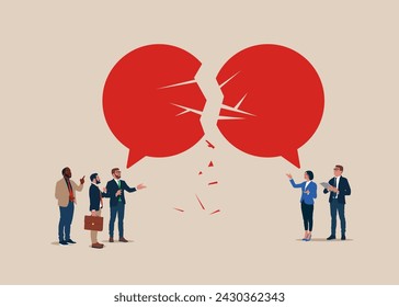 Business team communication breakdown. Symbol of misunderstanding, negotiation problems, miscommunication, argument. Vector illustration