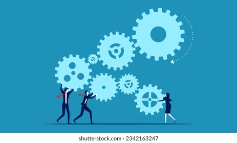 Business team complete gear connection. Collaborate and Integrate concept 