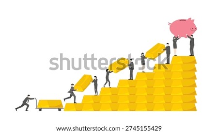 Business Team Completing Gold Wealth Pyramid and Lifting Savings Goal Representing Financial Freedom Prosperity Success and Investment Achievement Concept.
