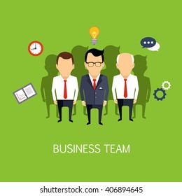 Business Team Concept Art Flat Vector Illustration In Bright Colors Infographic Style With Text