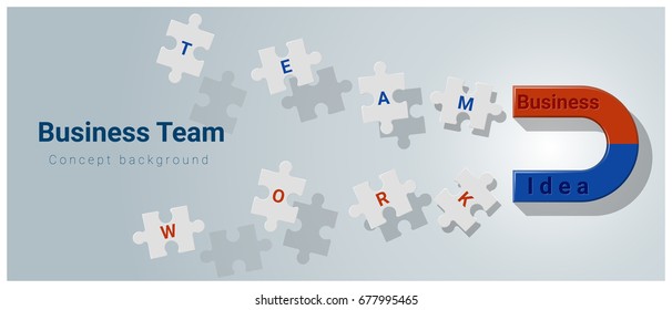 Business team concept background with magnet attracting jigsaw puzzle , vector , illustration