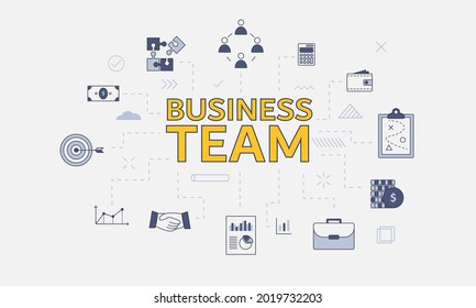 business team concept with icon set with big word or text on center
