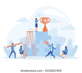 Business team concept, People working on their role, Symbol of successes of teamwork, cooperation and partnership. flat vector modern illustration